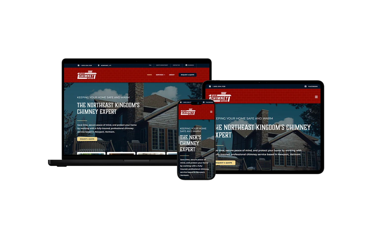 Responsive website presentation for Noyes Chimney Services