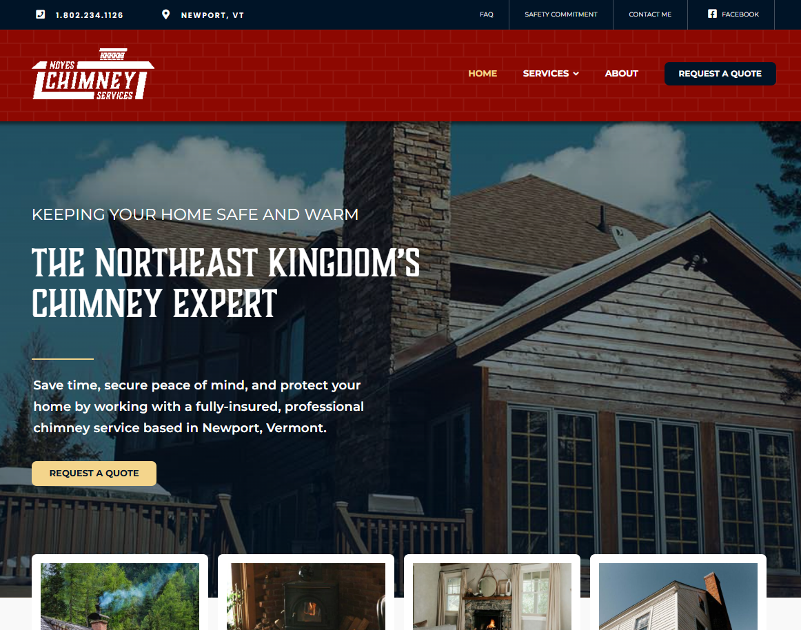 Noyes Chimney Services homepage on desktop